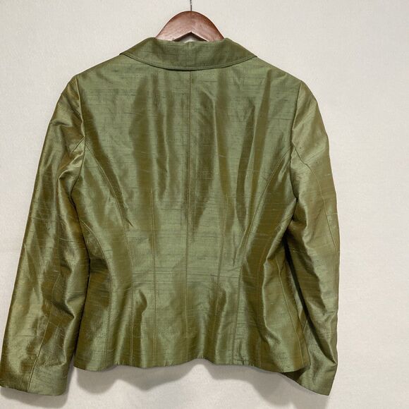 Kay Unger Women's 100% Shantung‎ Silk Green Shimmer Jeweled Button Blazer Sz 8 - Picture 3 of 9